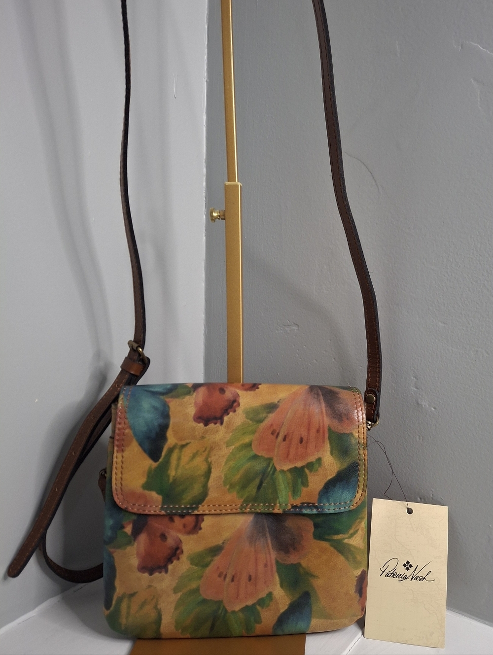 Patricia Nash Balluri Crossbody Watercolor Butterfly Leather Flap Bag NWT